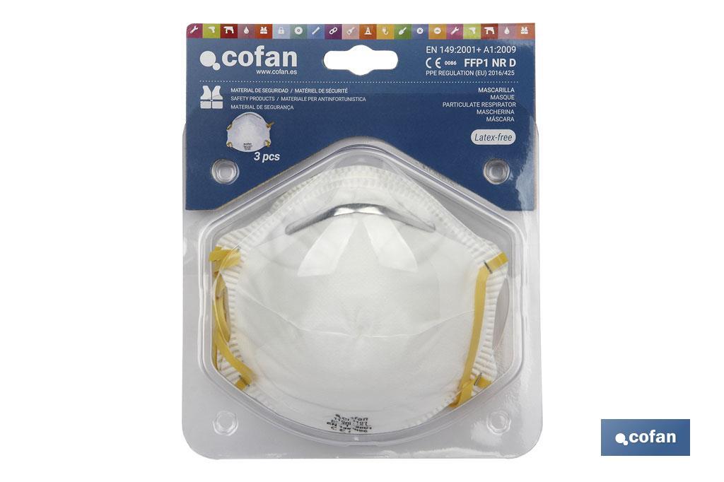 Mascarilla FFP1D | No Reutilizable | Eficiencia de Filtración superior al 90% | Pack de 20 o 3 Unidades - Cofan