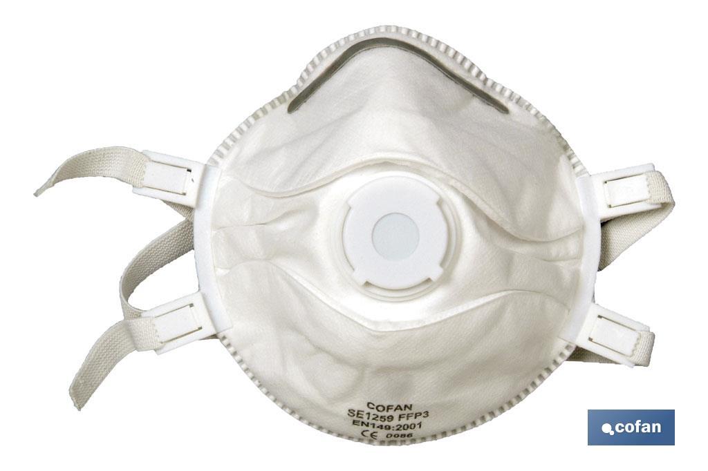 Masques FFP3 (D) | Non réutilisable | Avec valve d'expiration | Efficacité de filtration supérieure à 94 % | Pack de 5 unités - Cofan