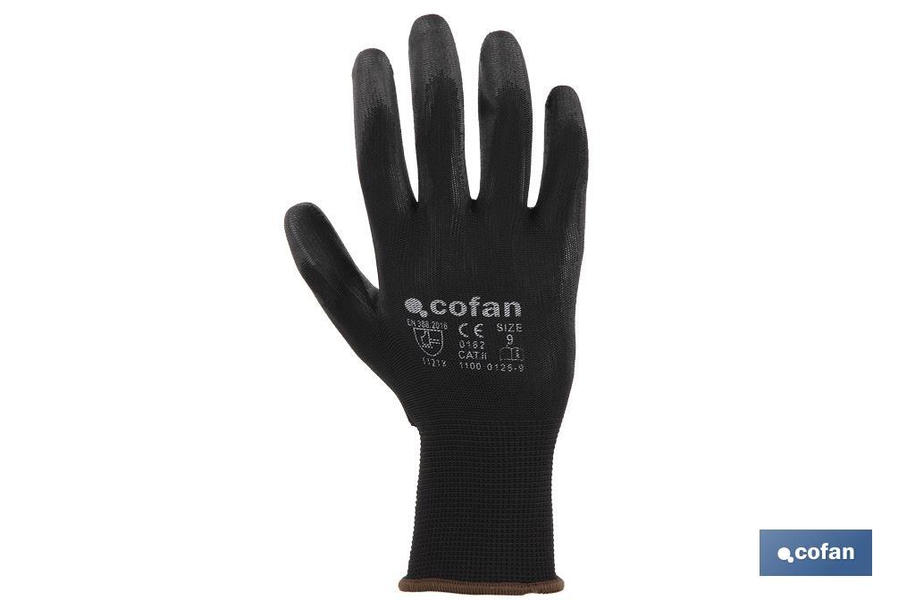 Black nylon impregnated support gloves. (100% Nylon) - Cofan