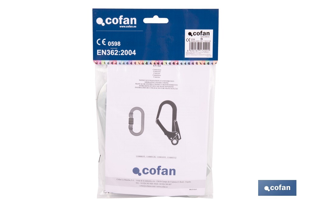 Mosquetón de Seguridad | En Acero para Andamios | Con Bloqueo automático de Doble Acción - Cofan