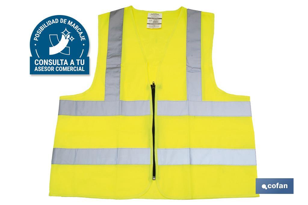 Gilet jaune de haute visibilité I Avec fermeture éclair I Plusieurs tailles disponibles - Cofan