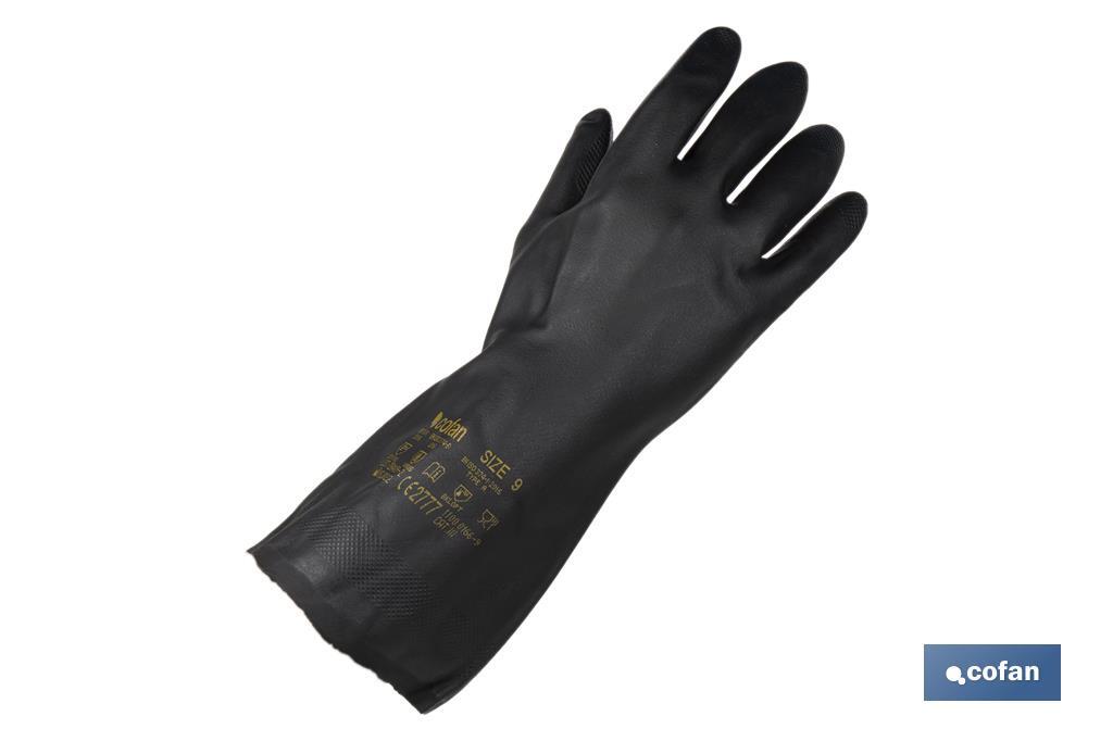 Black neoprene glove | Ideal for contact with acids and detergents | Perfect for metallurgy and mechanics - Cofan