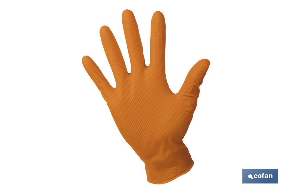 Caja de 50 guantes de nitrilo con textura diamantada | Tallas de la S a la XL | Color: Naranja - Cofan