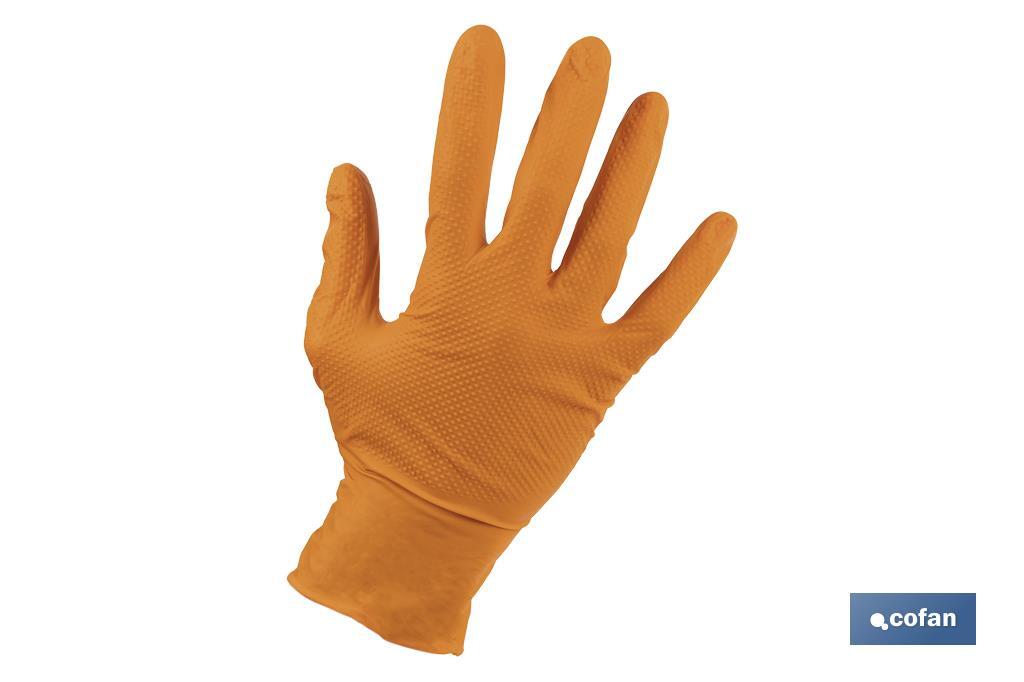 Boîte de 100 gants en nitrile avec texture de diamant | Tailles de la S à la XL | Couleur : Orange - Cofan