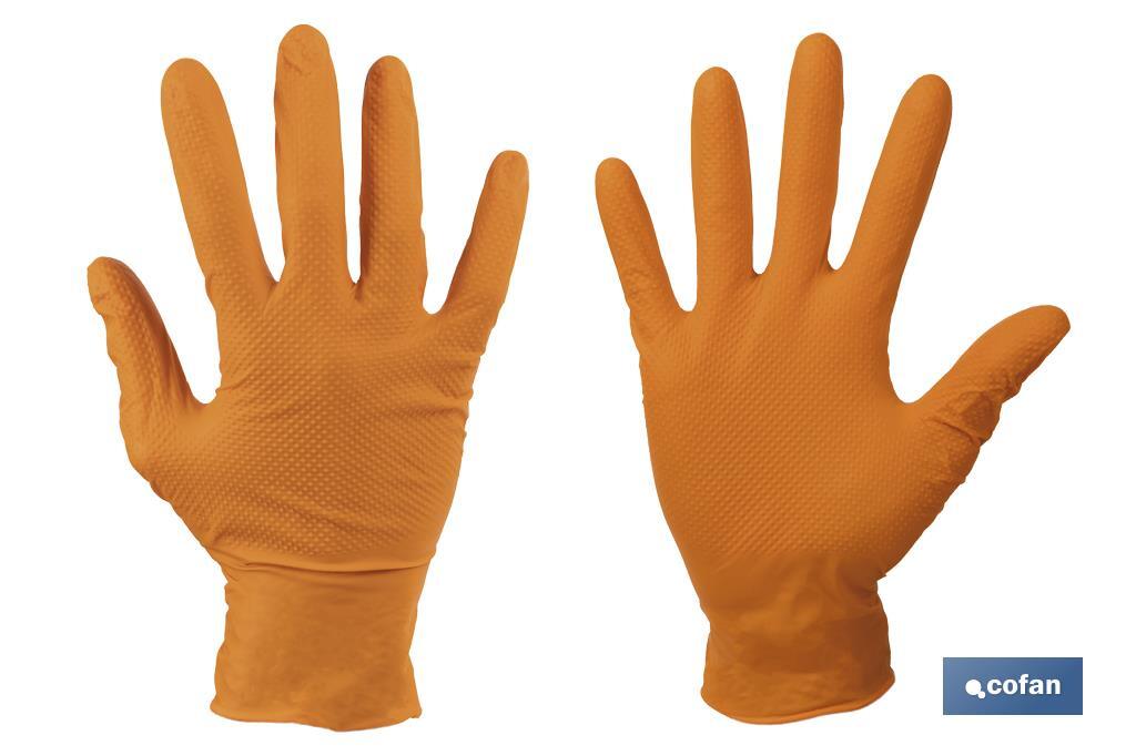 Caja de 50 guantes de nitrilo con textura diamantada | Tallas de la S a la XL | Color: Naranja - Cofan