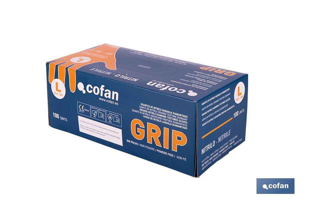 Boîte de 100 gants en nitrile avec texture de diamant | Tailles de la S à la XL | Couleur : Orange - Cofan