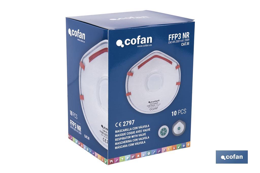 Mascarilla FFP3 NR | Con válvula Extra confort | Protección Auto filtrante | Pack de 10 Unidades - Cofan