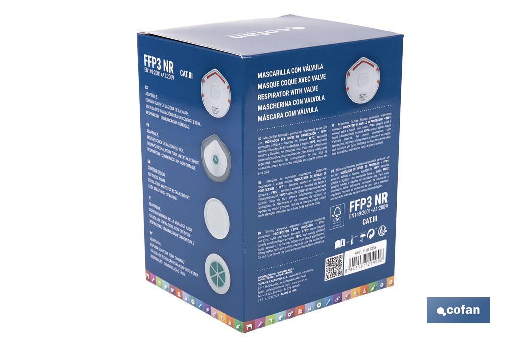 Mascarilla FFP3 NR | Con válvula Extra confort | Protección Auto filtrante | Pack de 10 Unidades - Cofan