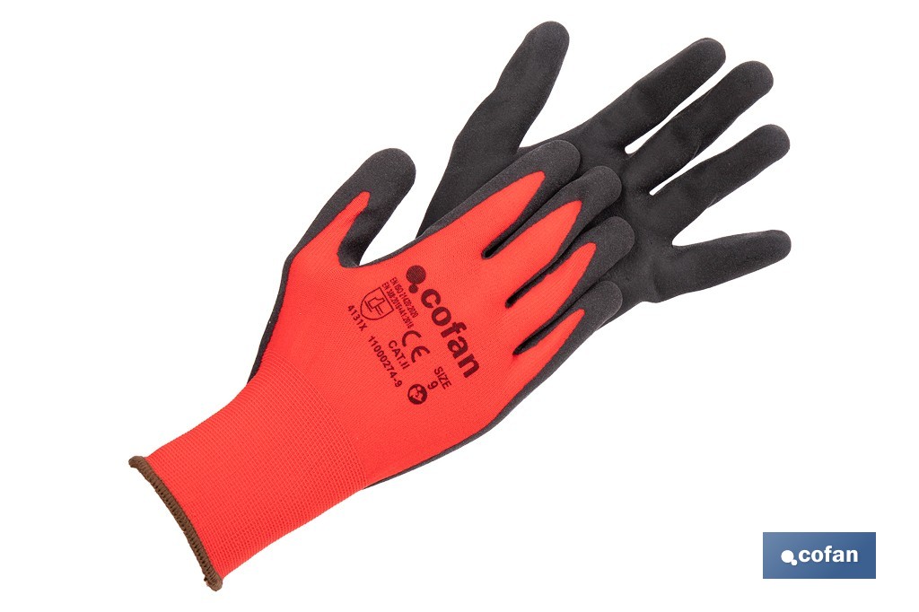 Guanti Da Lavoro Oregon In Nitrile E Nylon, Taglia M, Rossi E Neri, EN388, Per Giardinaggio E Fai Da Te