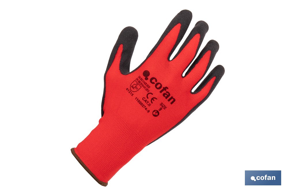 Guantes impregnados de nitrilo modelo Sandy Coating | Ideal para automoción, construcción y manipulación de aceites - Cofan