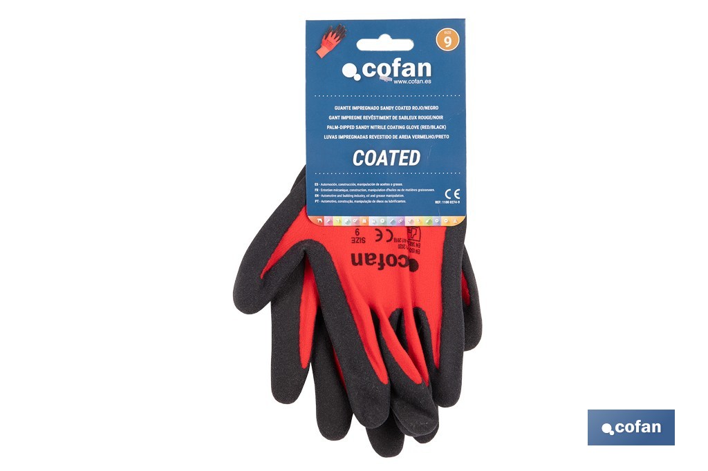 Guantes impregnados de nitrilo modelo Sandy Coating | Ideal para automoción, construcción y manipulación de aceites - Cofan