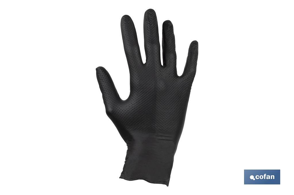 Boîte de 50 gants en nitrile avec texture de diamant | Tailles de la S à la XL | Couleur : Noire - Cofan