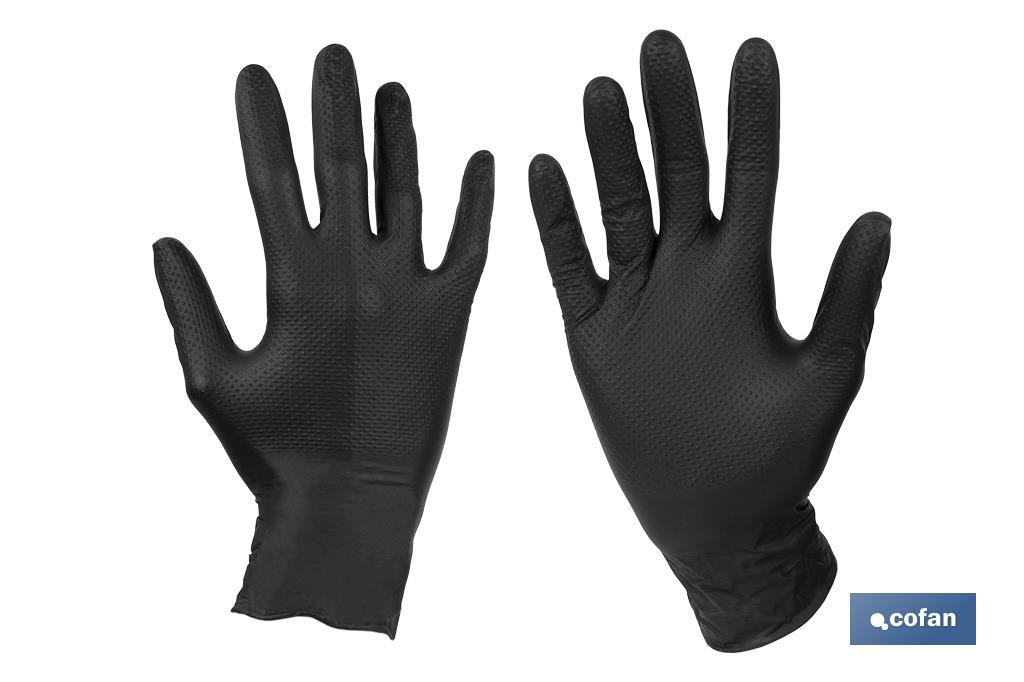 Boîte de 50 gants en nitrile avec texture de diamant | Tailles de la S à la XL | Couleur : Noire - Cofan