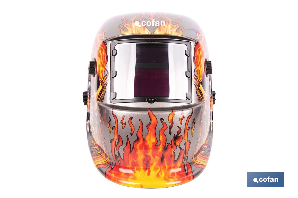 Casco de soldadura automático Fire Skull | Solar, oscurecimiento automático DIN 9-13 | Adecuado para soldadura tipo ARC, MIG, MAG y TIG - Cofan