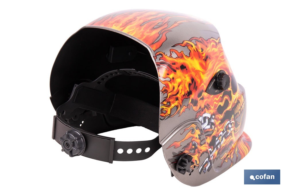Casco de soldadura automático Fire Skull | Solar, oscurecimiento automático DIN 9-13 | Adecuado para soldadura tipo ARC, MIG, MAG y TIG - Cofan