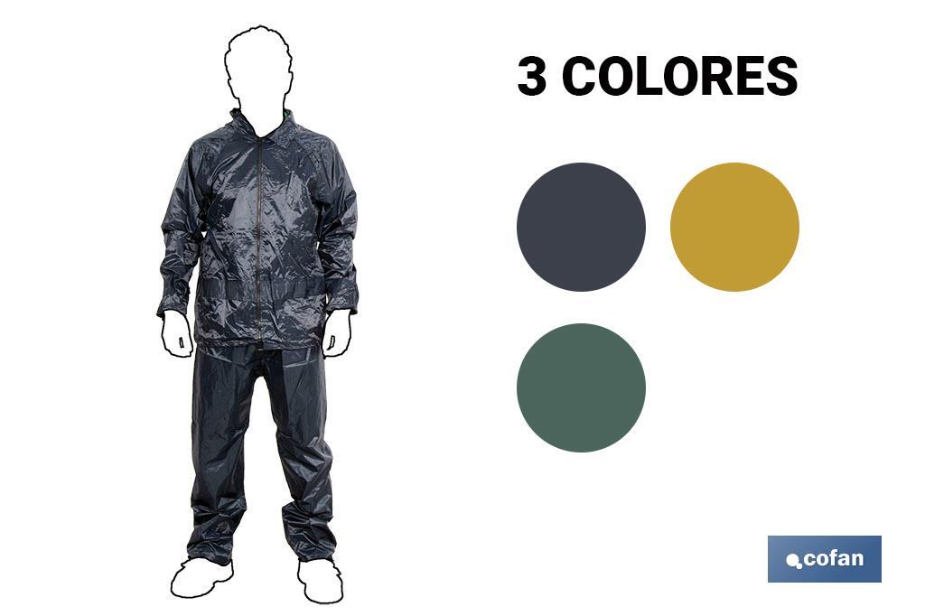 Completo antipioggia | Realizzato in poliestere/PVC | Vari colori | Composto da giacca e pantaloni - Cofan