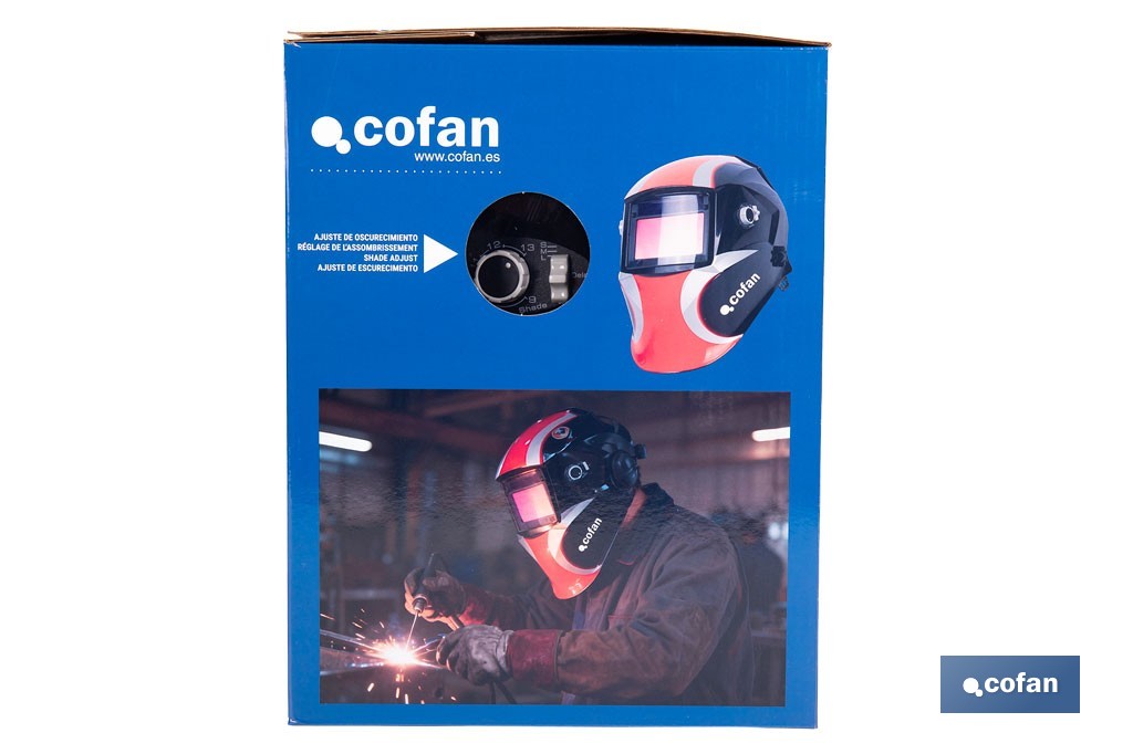 Casco de soldadura automático Red Surfing | Solar, oscurecimiento automático DIN 9-13 | 4 sensores y visor amplio DIN 9-13 | Adecuado para soldadura tipo ARC, MIG, MAG y TIG - Cofan