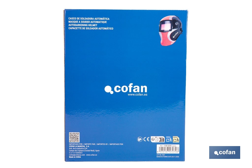 Casco de soldadura automático Red Surfing | Solar, oscurecimiento automático DIN 9-13 | 4 sensores y visor amplio DIN 9-13 | Adecuado para soldadura tipo ARC, MIG, MAG y TIG - Cofan