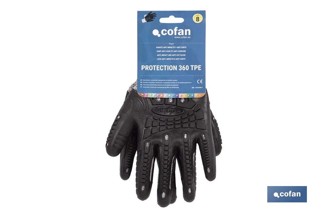 Guantes de protección anticorte y antiimpacto | Protección 360° TPE | Protección anticorte nivel C | EN 388 4X42C – EN 21420 | Disponible desde la talla 8 hasta la 10 - Cofan