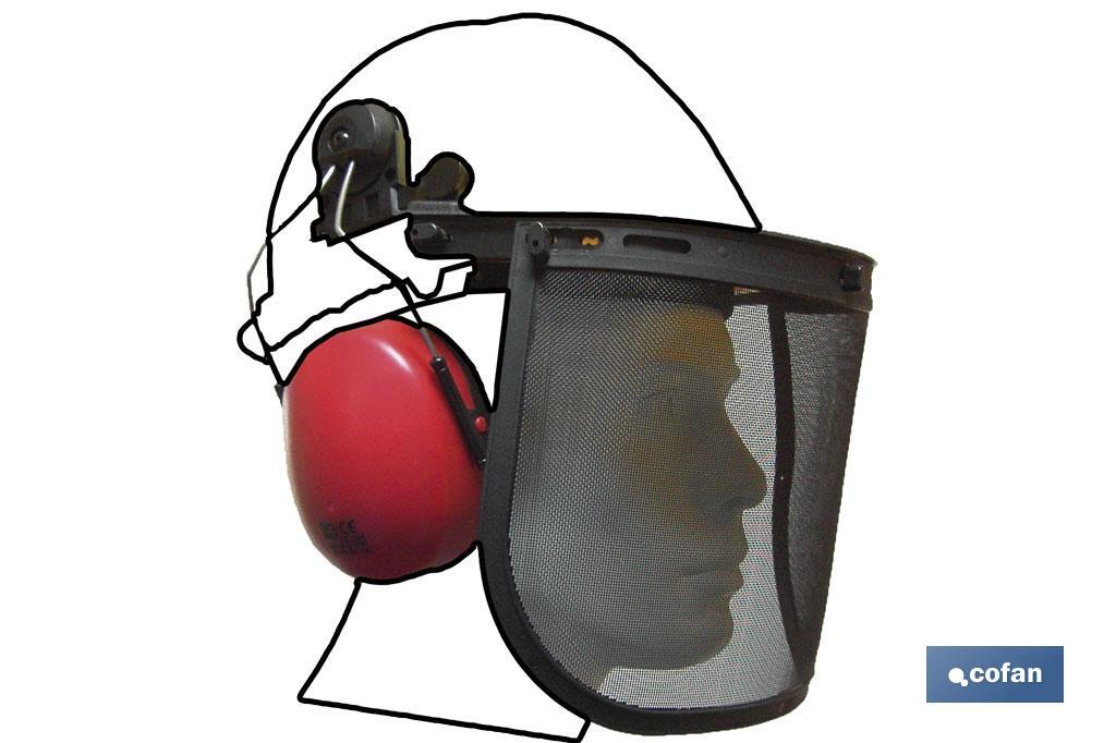 Kit forestal 4 en 1: casco rojo con protección de rostro y oídos. Protección triple certificada. - Cofan