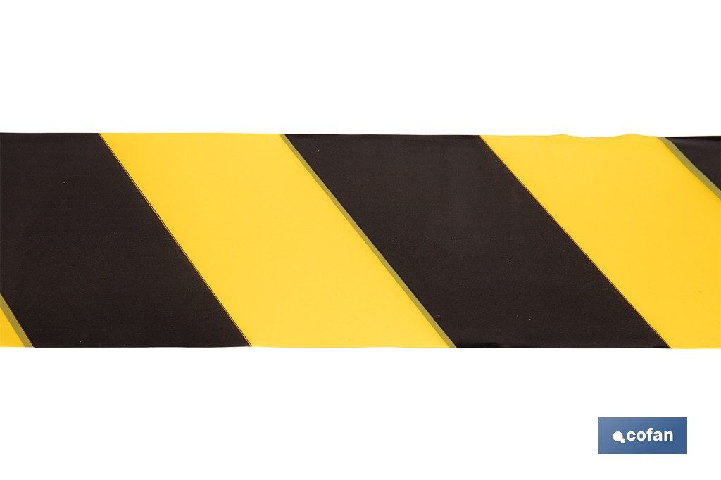 Cinta de balizamiento no adhesiva | Color amarillo/negro | Medidas: 50 y 80 mm | Longitud 100 y 200 metros | Galga 200 - Cofan