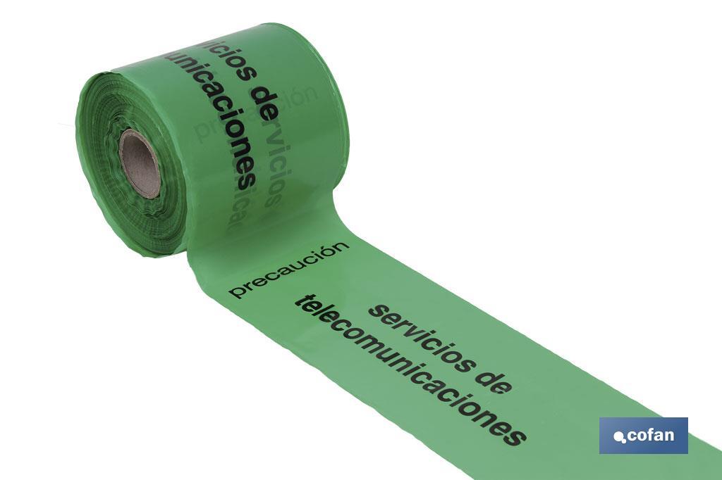 Cinta Balizamiento | Texto: "Cables Telecomunicaciones" | Medidas: 150 mm x 250 m - Cofan