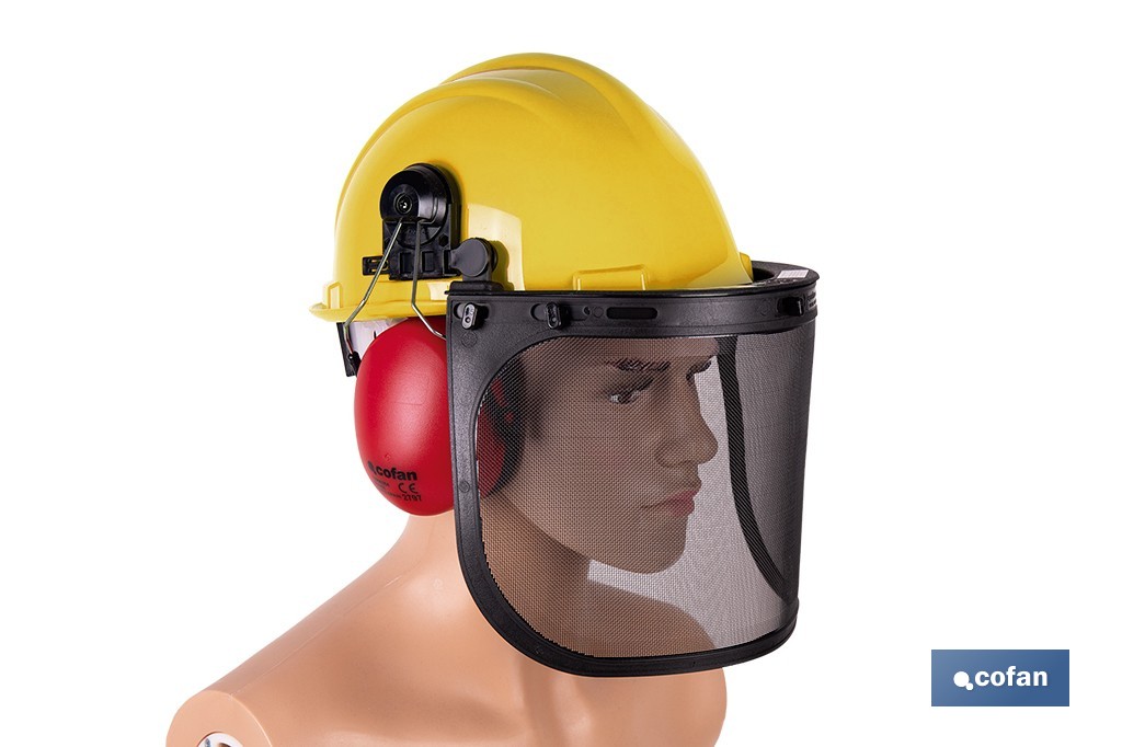 Kit forestal 4 en 1: casco con protección de rostro y oídos. Protección triple certificada. - Cofan