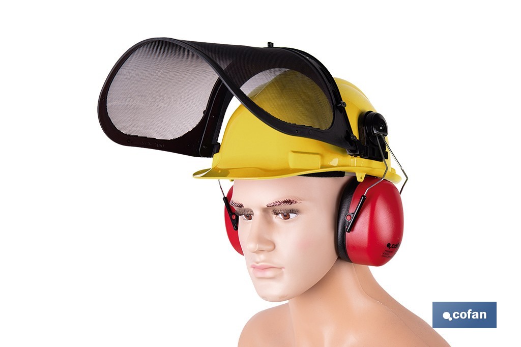 Kit forestal 4 en 1: casco con protección de rostro y oídos. Protección triple certificada. - Cofan