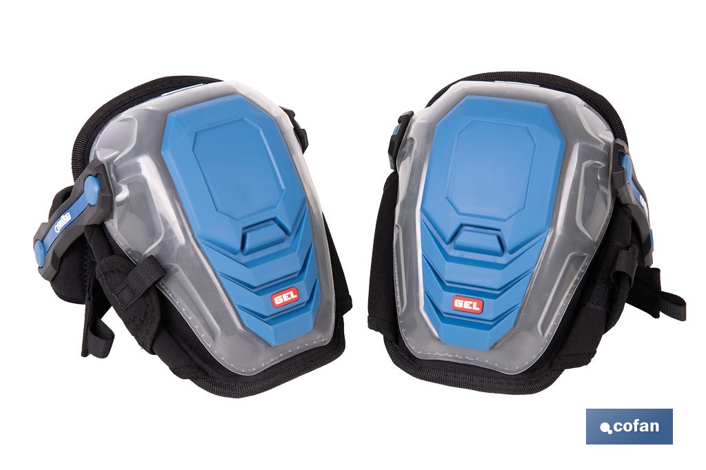 Rodilleras de gel estabilizadoras para trabajo | Protección y confort para construcción, agricultura y bricolaje | Pack de 2 rodilleras negras y azules - Cofan