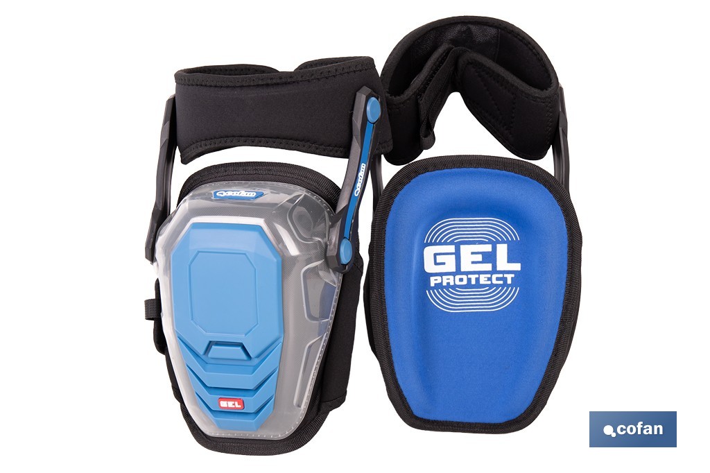 Rodilleras de gel estabilizadoras para trabajo | Protección y confort para construcción, agricultura y bricolaje | Pack de 2 rodilleras negras y azules - Cofan
