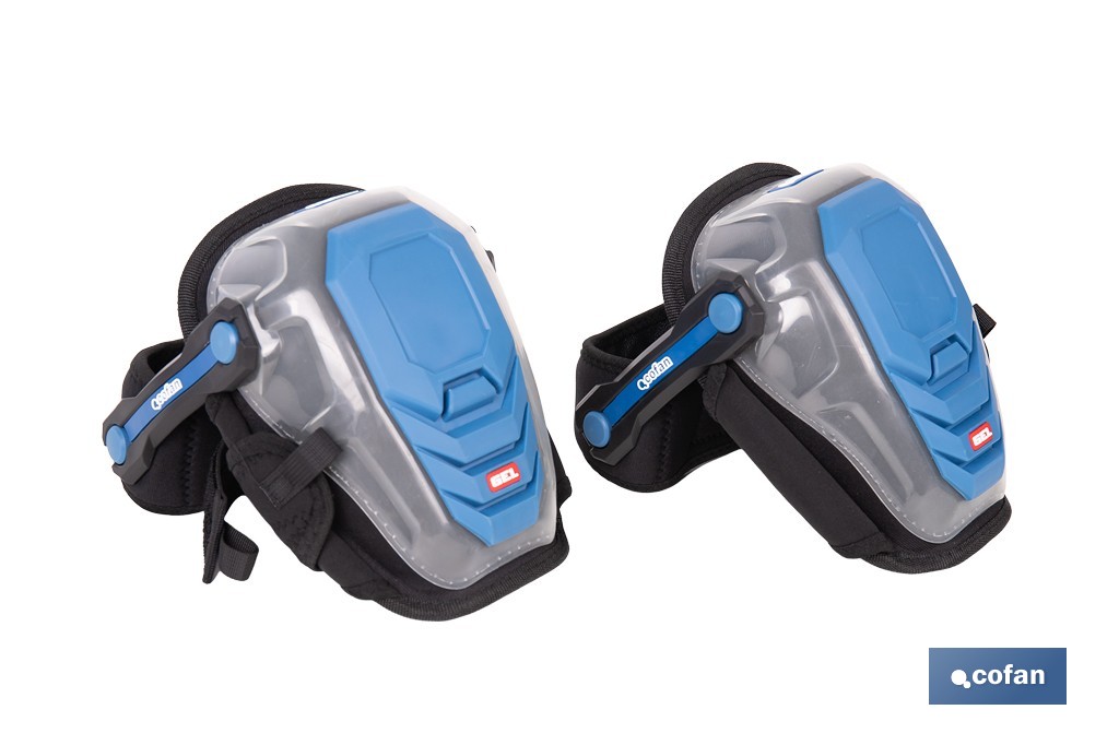 Rodilleras de gel estabilizadoras para trabajo | Protección y confort para construcción, agricultura y bricolaje | Pack de 2 rodilleras negras y azules - Cofan