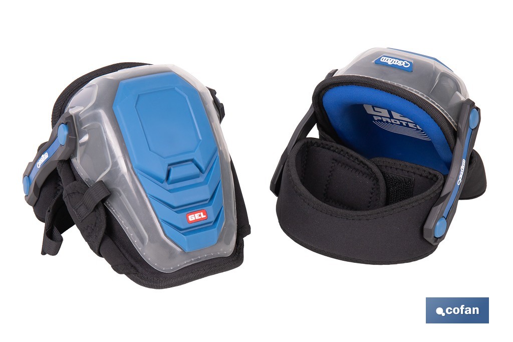 Rodilleras de gel estabilizadoras para trabajo | Protección y confort para construcción, agricultura y bricolaje | Pack de 2 rodilleras negras y azules - Cofan