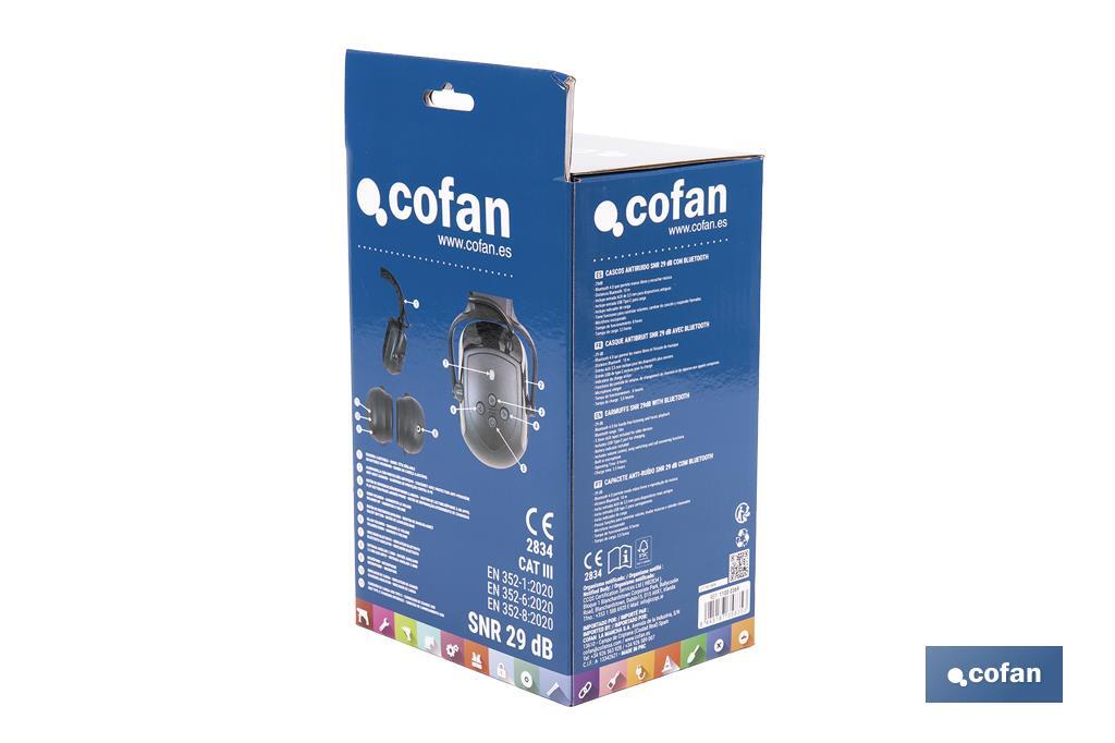 Cascos antirruido con Bluetooth | Reducción de sonido (SNR) 29 dB | Protección auditiva con micrófono y control de volumen - Cofan