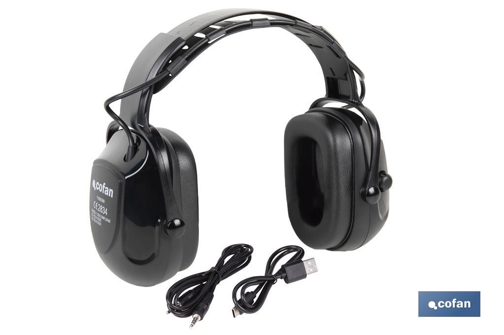 Cascos antirruido con Bluetooth | Reducción de sonido (SNR) 29 dB | Protección auditiva con micrófono y control de volumen - Cofan