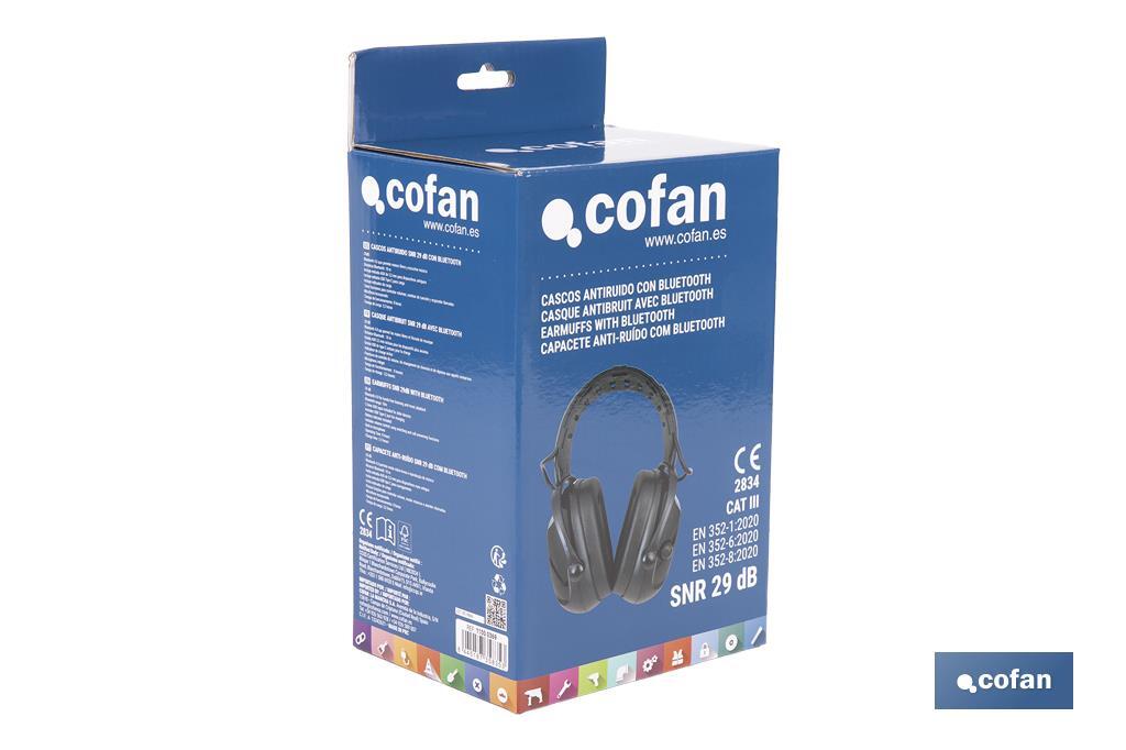 Cascos antirruido con Bluetooth | Reducción de sonido (SNR) 29 dB | Protección auditiva con micrófono y control de volumen - Cofan