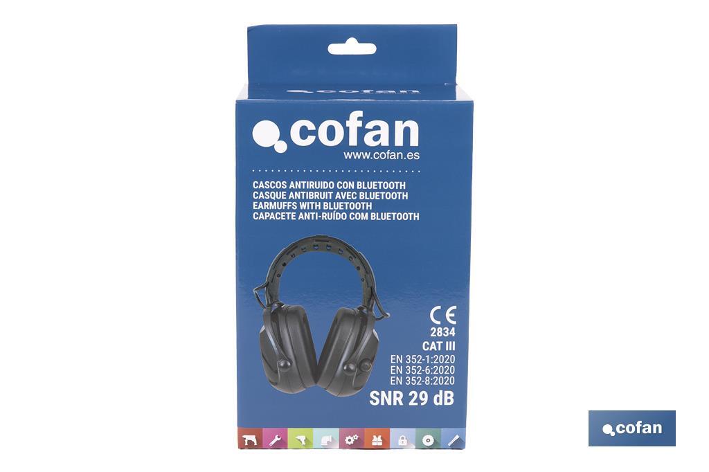 Cascos antirruido con Bluetooth | Reducción de sonido (SNR) 29 dB | Protección auditiva con micrófono y control de volumen - Cofan