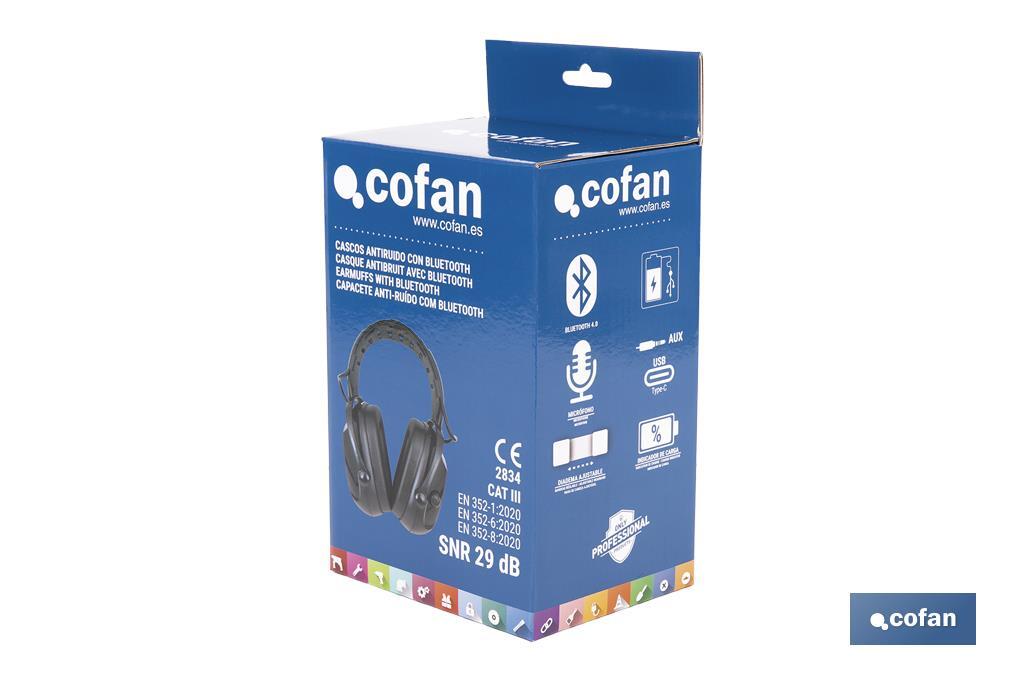 Cascos antirruido con Bluetooth | Reducción de sonido (SNR) 29 dB | Protección auditiva con micrófono y control de volumen - Cofan