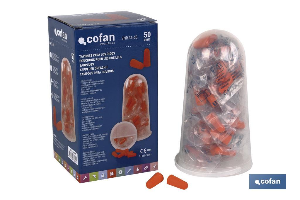 Blister de bouchons de protection auditive | Pack de 10 unités | Bouchons jetables de couleur orange - Cofan