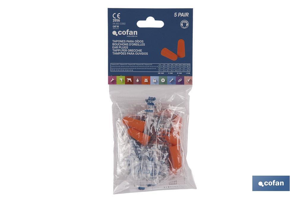 Blister pack of earplugs for hearing protection | Pack of 10 pieces | Disposable orange earplugs - Cofan