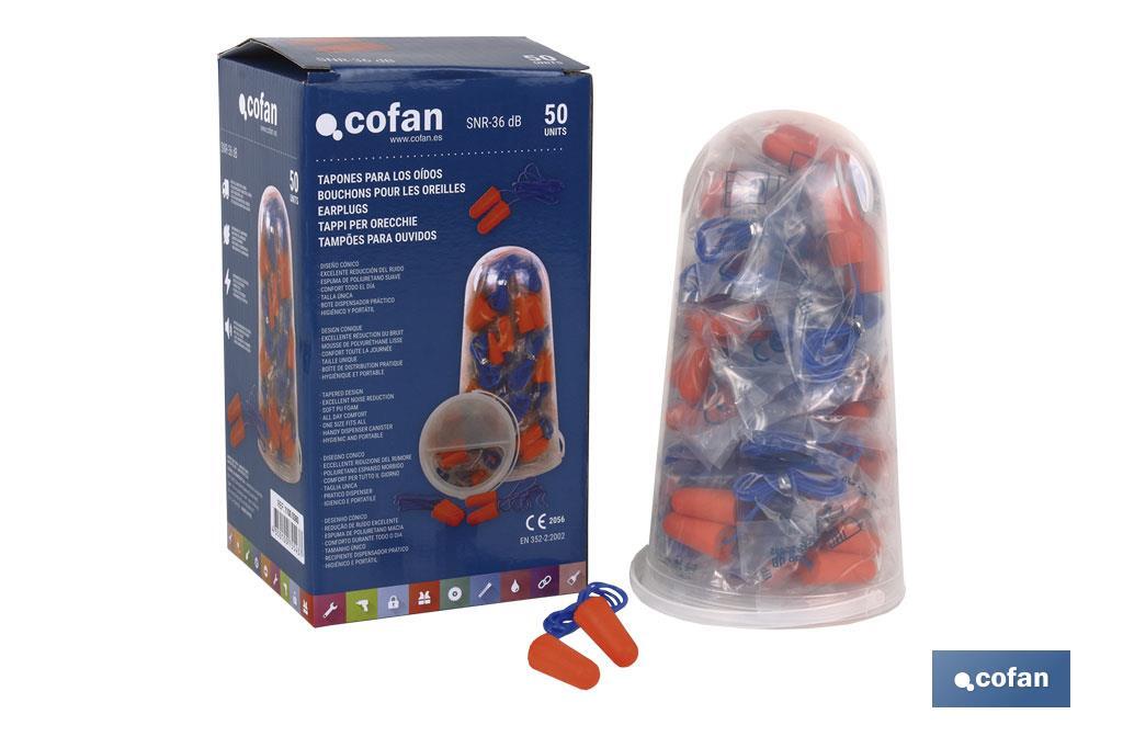 Safety earplugs | Pack of 50 or 10 pieces | Disposable corded orange earplugs - Cofan