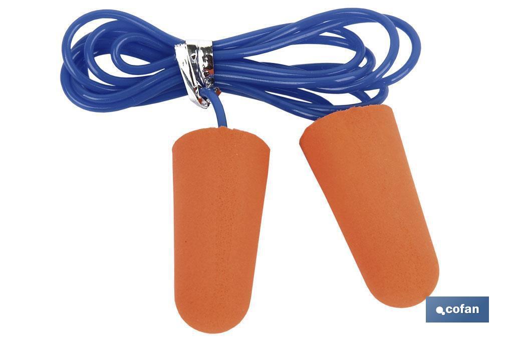 Blister de bouchons de protection auditive | Pack de 50 unités | Bouchons jetables avec cordelette de couleur orange - Cofan