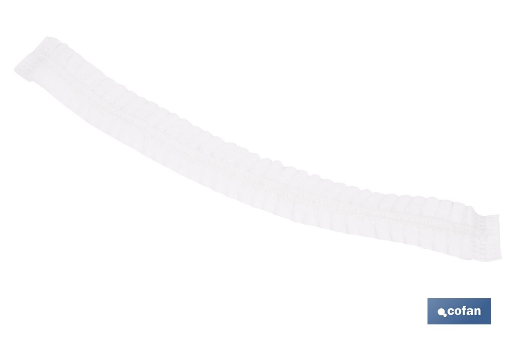 Gorro desechable | Color: blanco | Material: polipropileno | Plegado en acordeón | Disponible en packs de 100 unidades | Protección para limpieza, sanidad e industria - Cofan