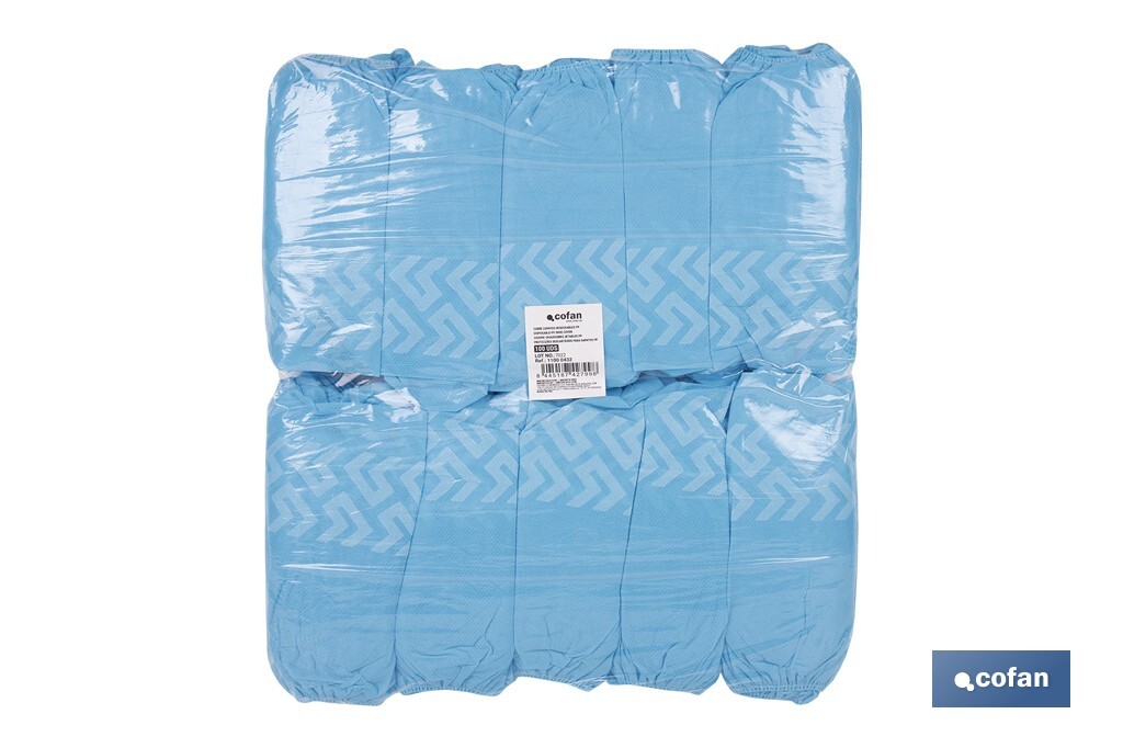 Cubrezapatos desechables antideslizantes | Material: polipropileno | Color: azul | Talla única | Disponible en packs de 100 unidades - Cofan