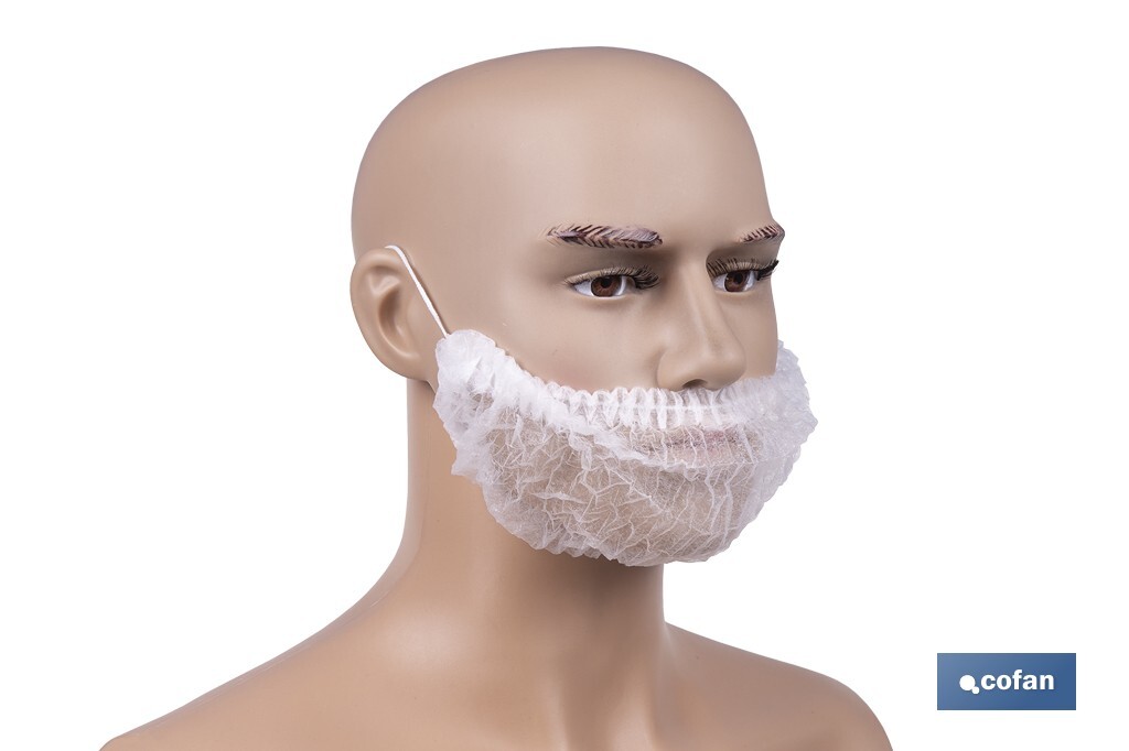 Cubrebarbas desechables | Material: polipropileno | Color: blanco | Talla única | Disponibles en packs de 100 unidades - Cofan