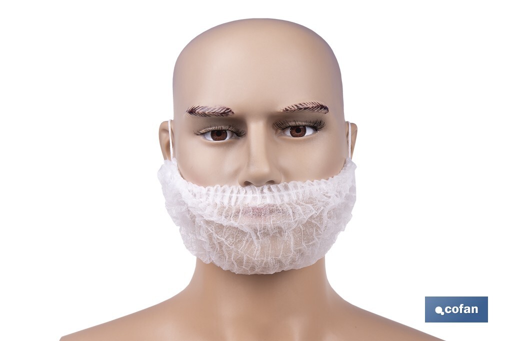 Cubrebarbas desechables | Material: polipropileno | Color: blanco | Talla única | Disponibles en packs de 100 unidades - Cofan