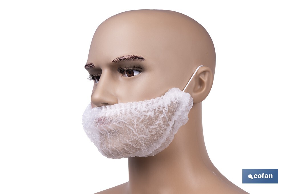 Cubrebarbas desechables | Material: polipropileno | Color: blanco | Talla única | Disponibles en packs de 100 unidades - Cofan