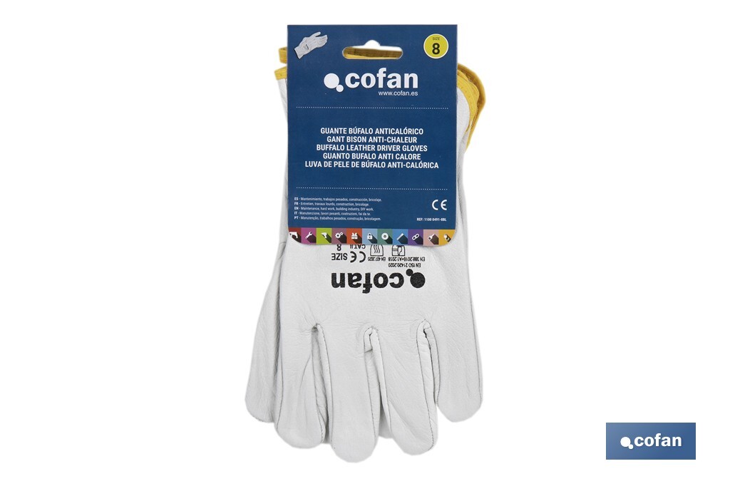 Heat-resistant safety buffalo leather driver glove | Available sizes: 7, 8, 9, 10 and 11. - Cofan