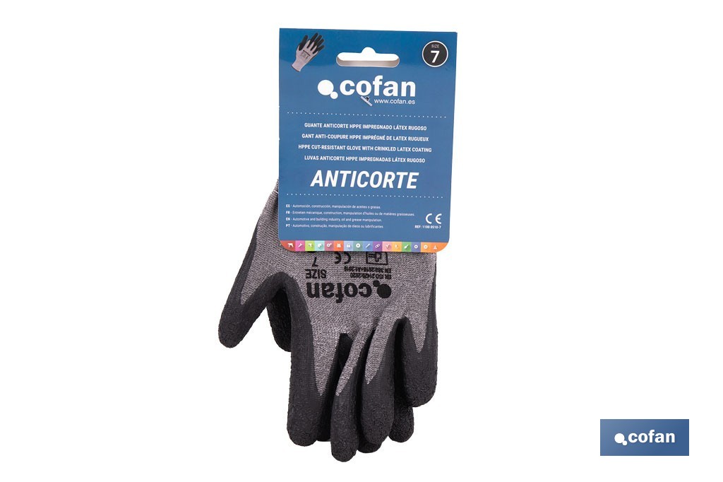 Guantes mecánicos anticorte con recubrimiento de látex rugoso | Conforme con EN 388:2016 | Disponible desde la talla 6 hasta la 10 - Cofan