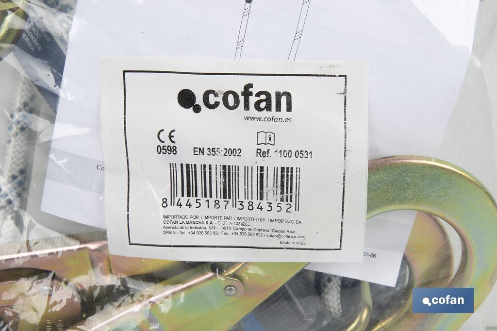 Cuerda trenzada bifurcada con absorbedor de energía | Conectores de acero incluidos | Conforme a EN 355:2002 - Cofan