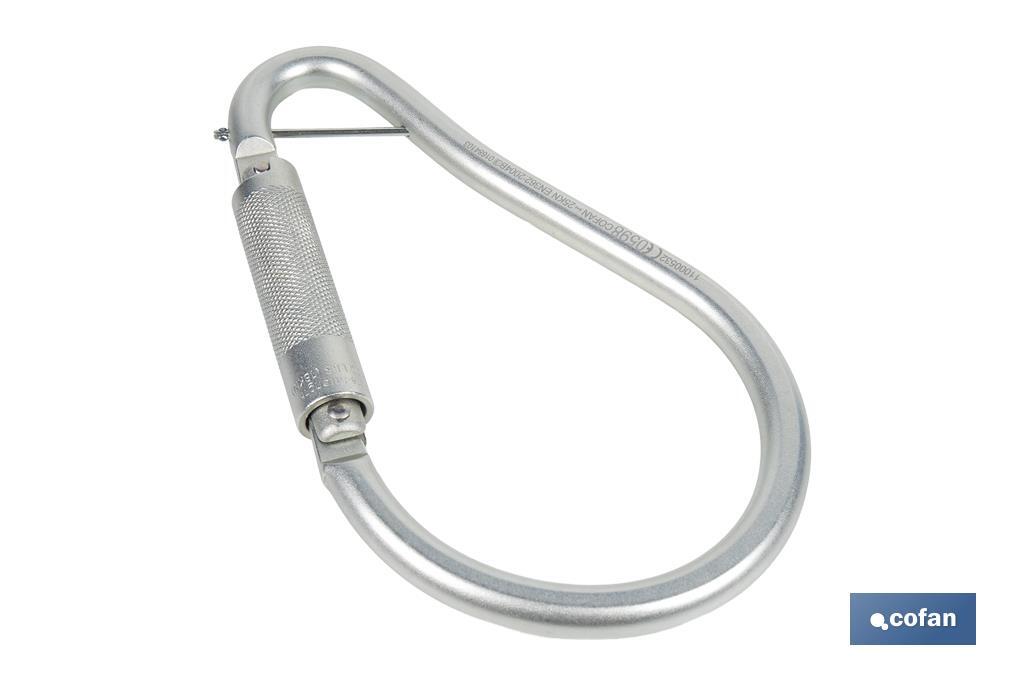 Gancho con bloqueo automático | Mosquetón de alta resistencia y seguridad | Material: acero | Resistencia: 23 kN | Apertura: 59 mm - Cofan
